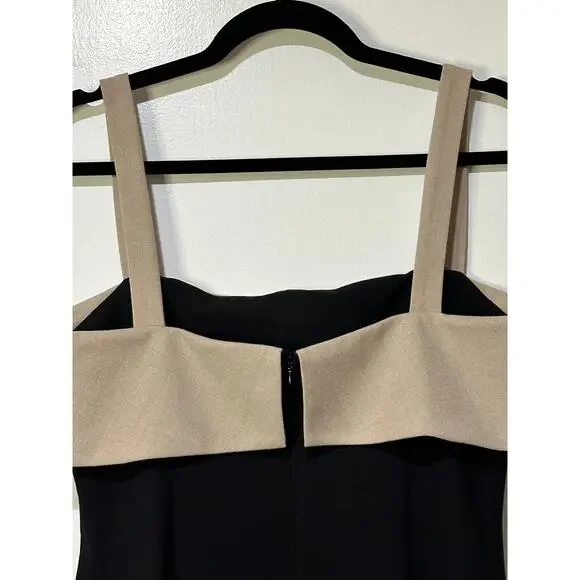 Rue Sophie Aurelia Colorblock Midi Dress Taupe Black Size Medium NWT Chic Dressy
